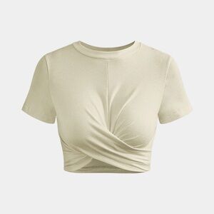 #198 NWT Basically Twist Hem Rib Knit Crop T-Shirt Beige Size XS MICAS